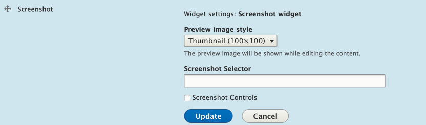 Screenshot widget settings in Drupal 8