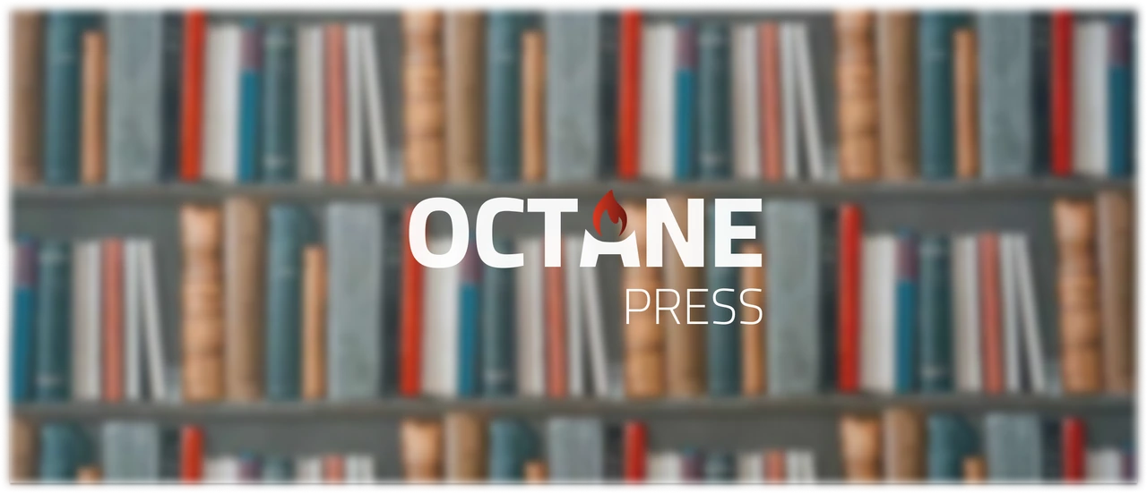 Octane Press logo over a bookshelf